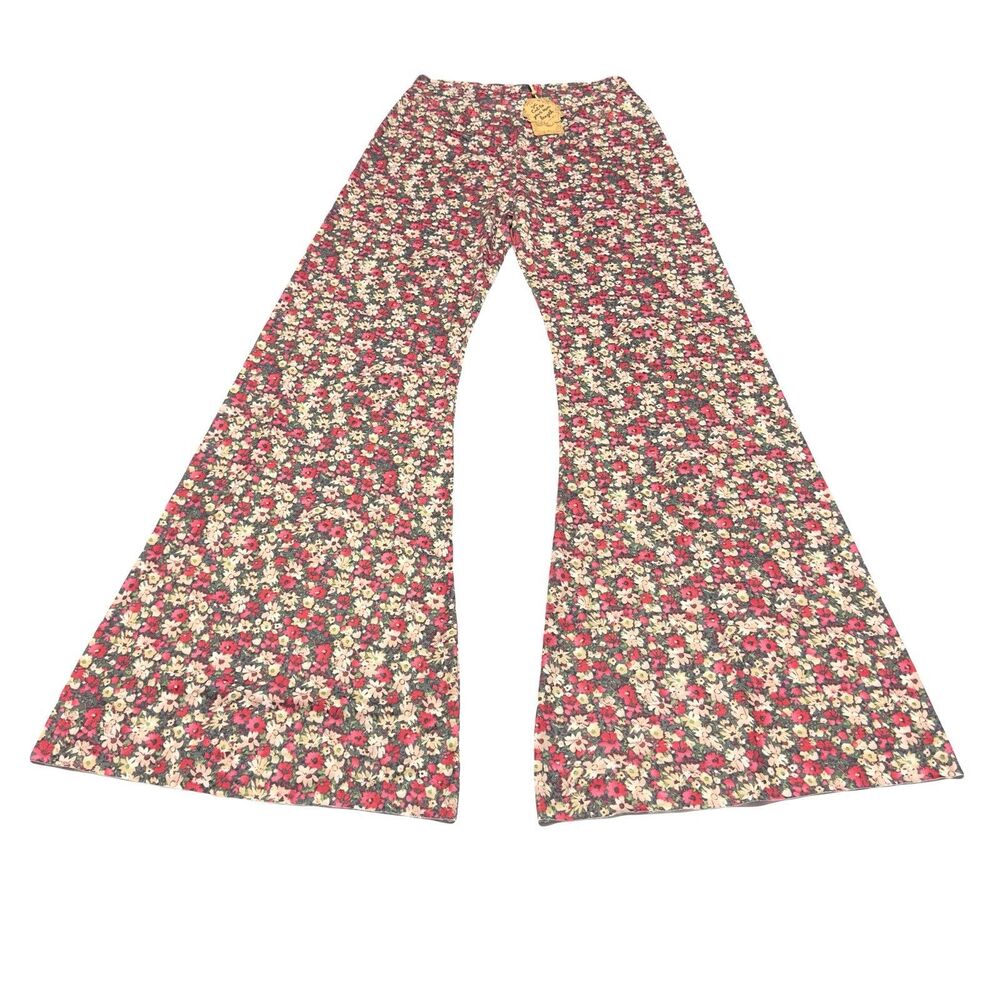 Natural Life Flare Pants Size M Floral Wide Bell Pull On Jersey Knit BOHO NWT
